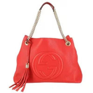 GUCCI Soho Interlocking Chain Shoulder Tote Bag Red AB